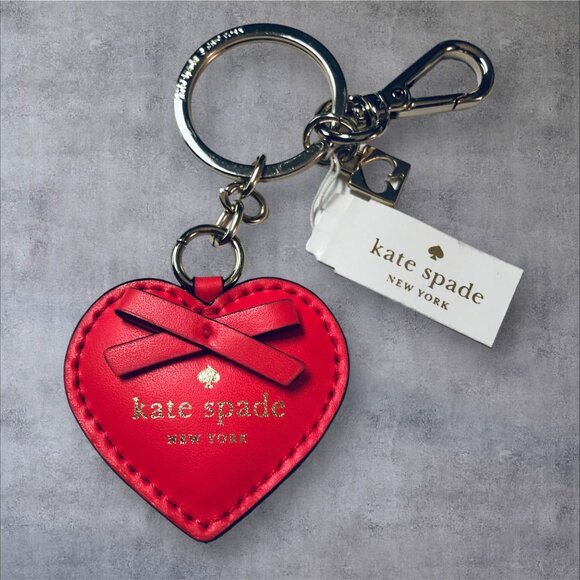 kate spade Accessories - Kate Spade Geranium Red Leather Heart Keychain With Bow